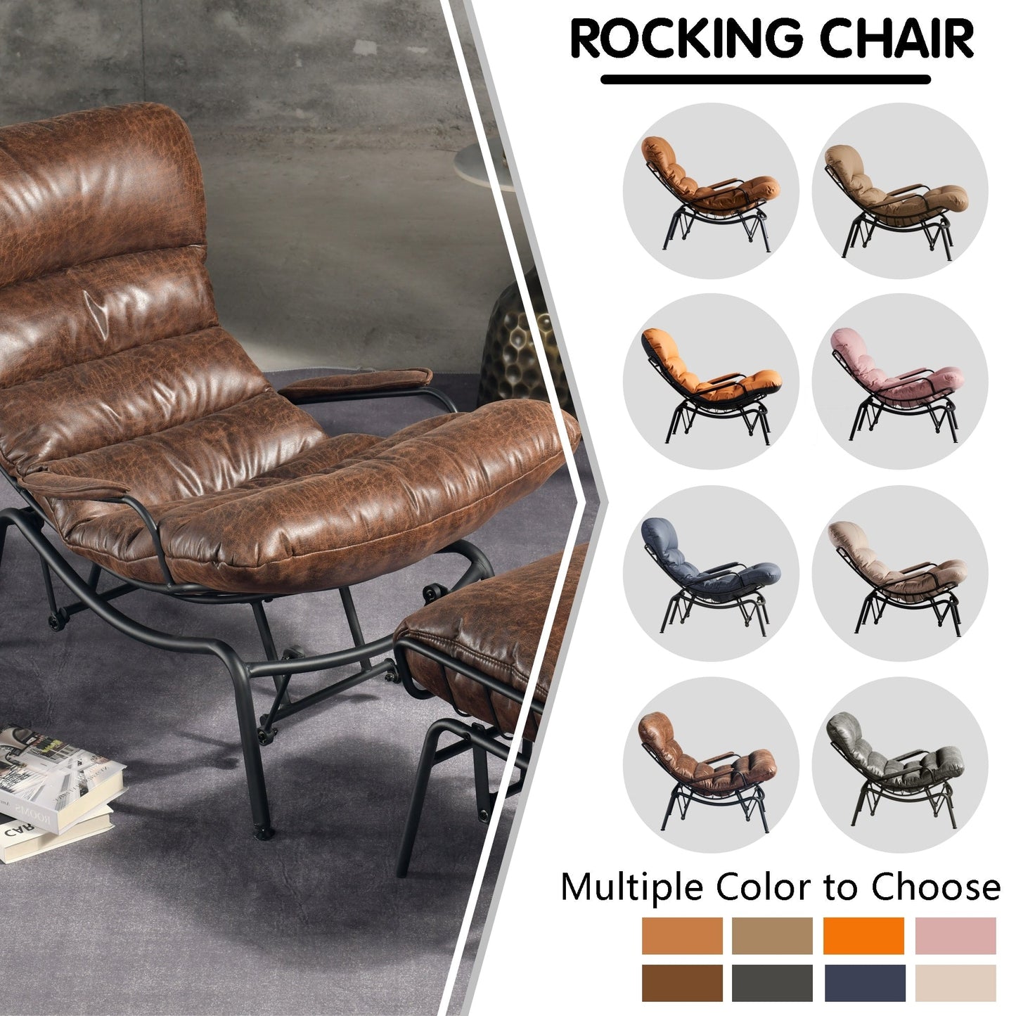 Fauteuil d'appoint de salon OVIOS Fauteuil inclinable à bascule avec pouf