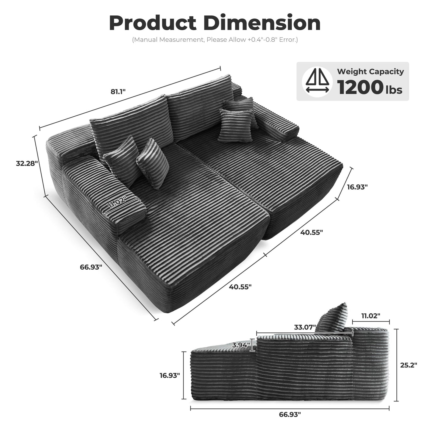 Canapé méridienne double OVIOS Long Plush sans assemblage requis