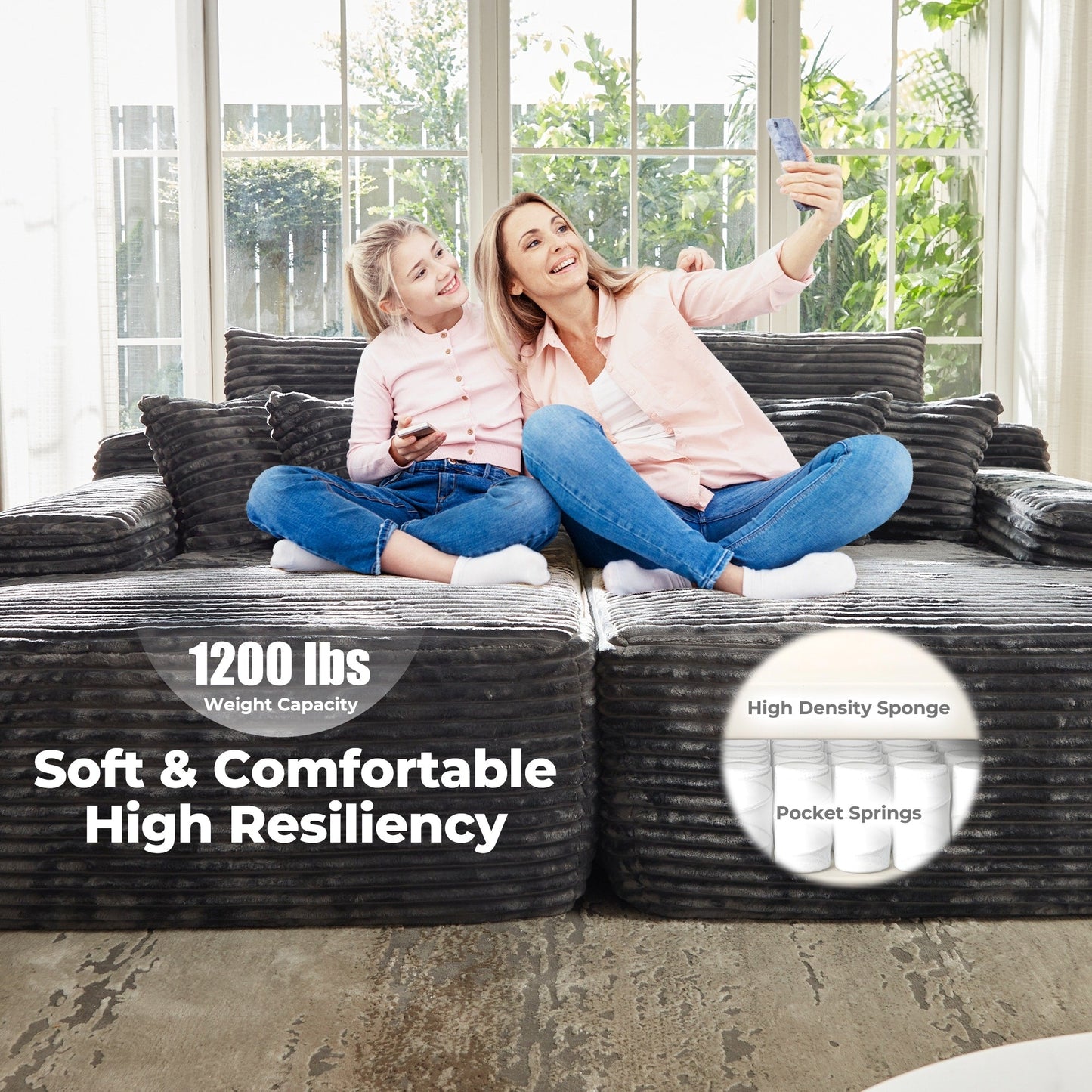 Canapé méridienne double OVIOS Long Plush sans assemblage requis