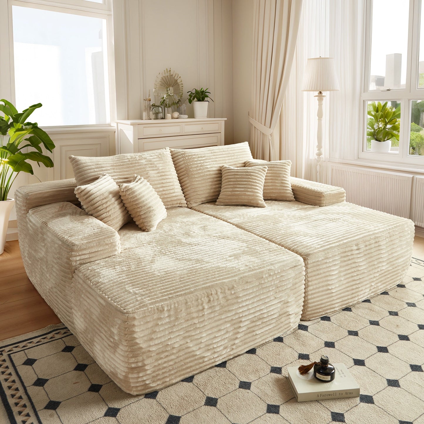 Canapé méridienne double OVIOS Long Plush sans assemblage requis