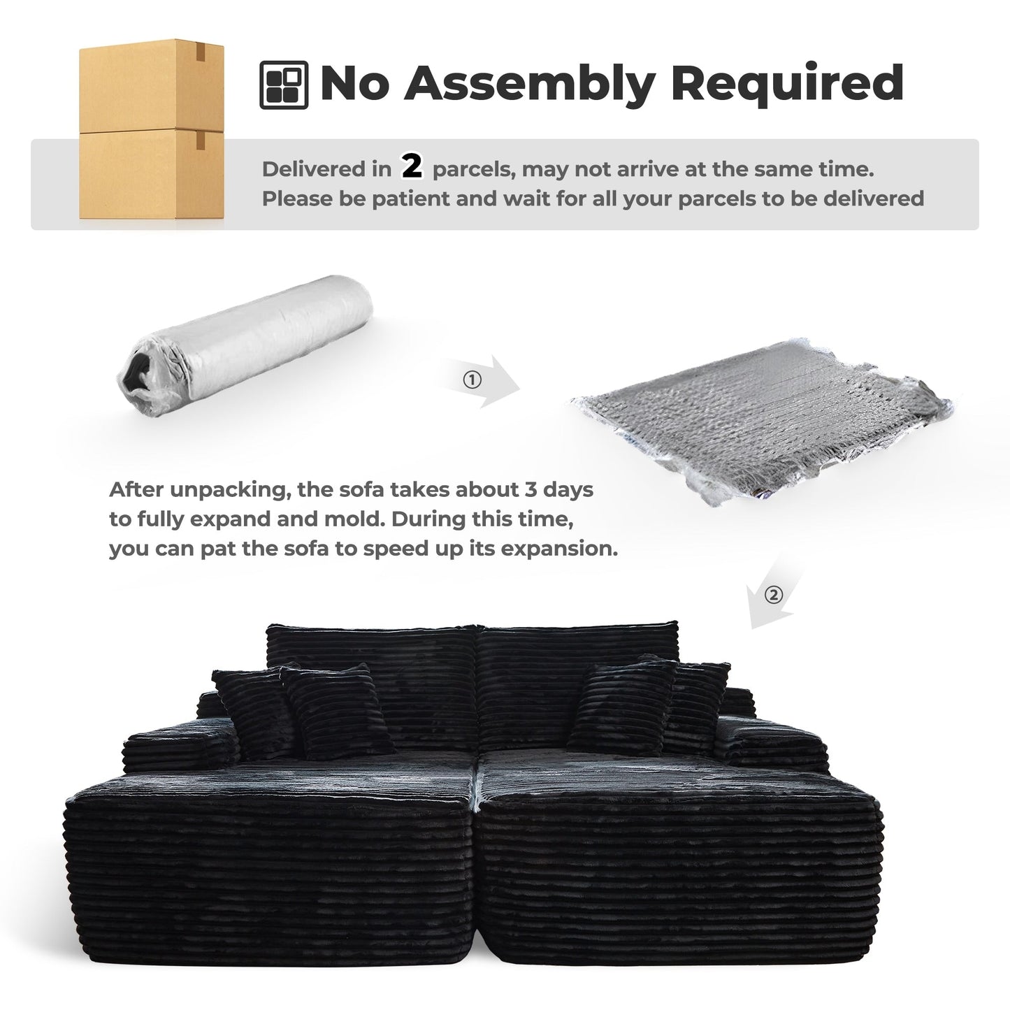 Canapé méridienne double OVIOS Long Plush sans assemblage requis