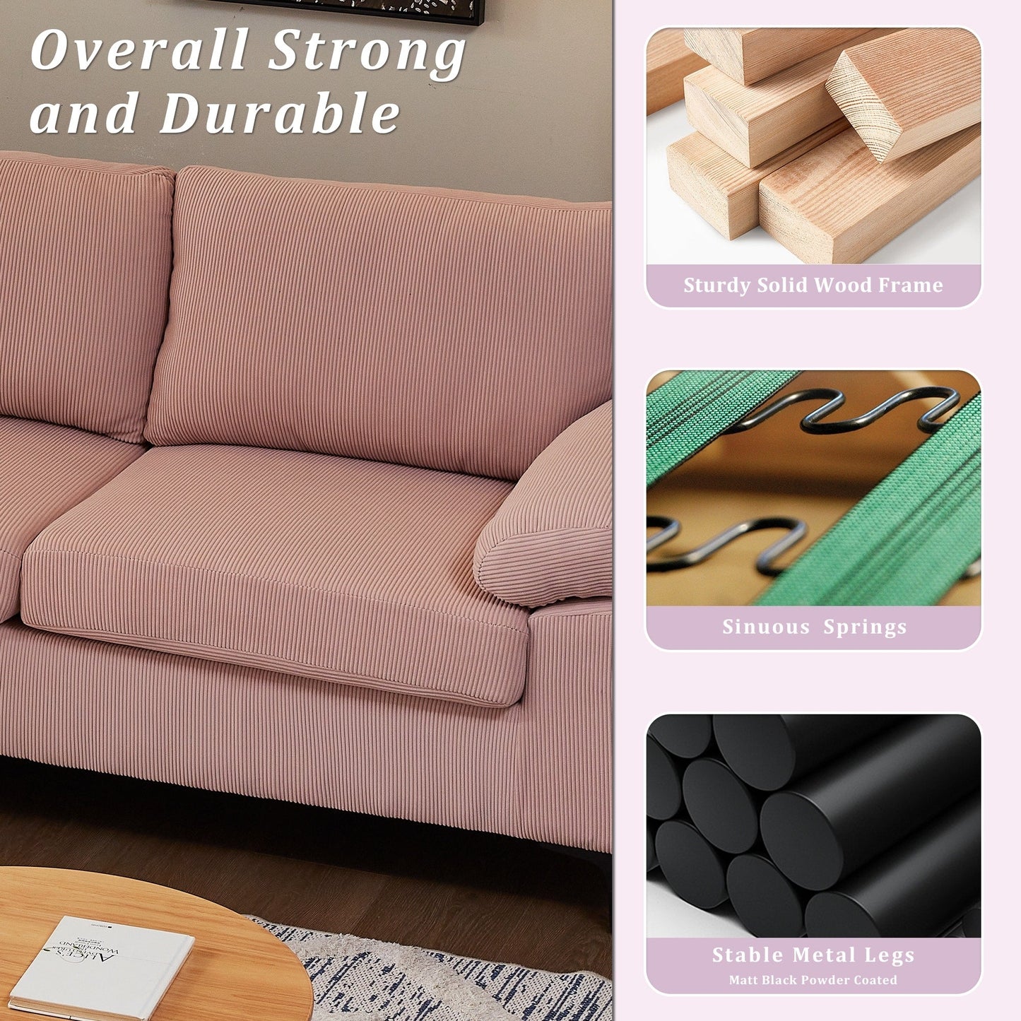 Canapé méridienne réversible OVIOS avec coussins moelleux et pieds en métal