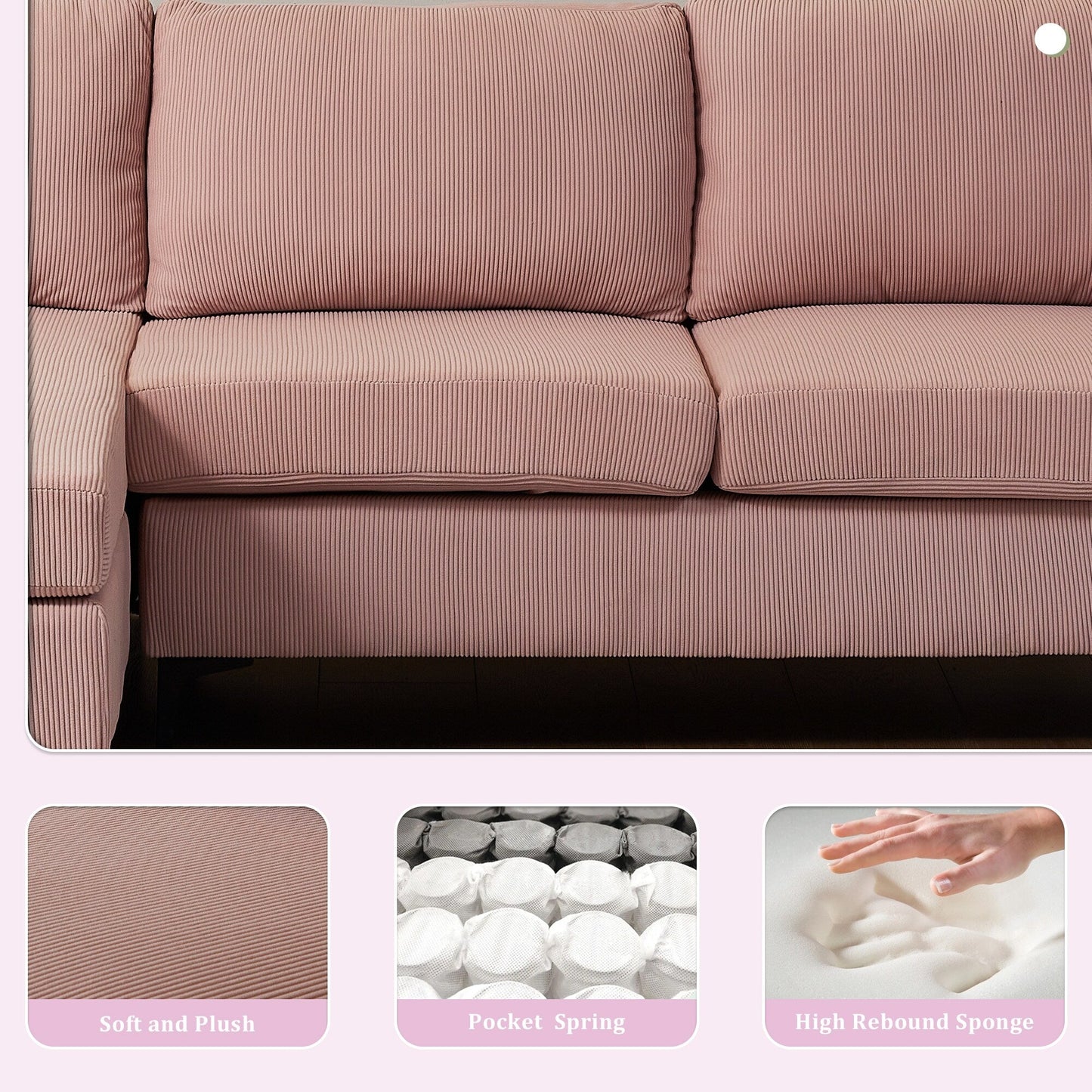 Canapé méridienne réversible OVIOS avec coussins moelleux et pieds en métal