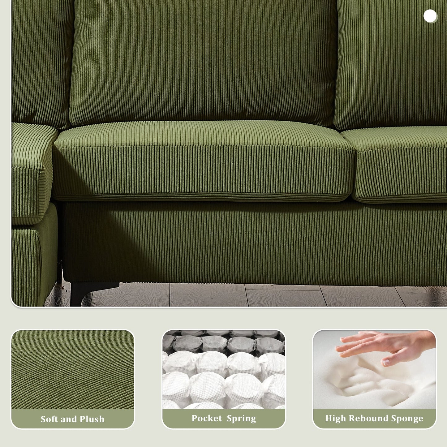 Canapé méridienne réversible OVIOS avec coussins moelleux et pieds en métal