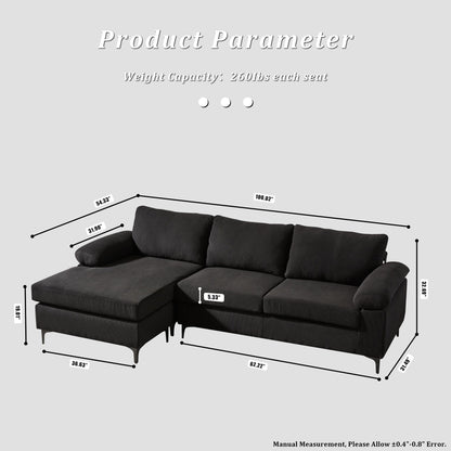 Canapé méridienne réversible OVIOS avec coussins moelleux et pieds en métal