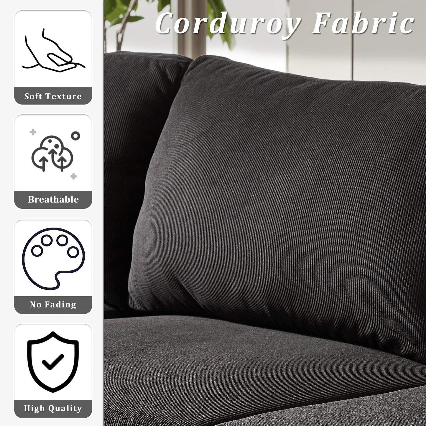 Canapé méridienne réversible OVIOS avec coussins moelleux et pieds en métal