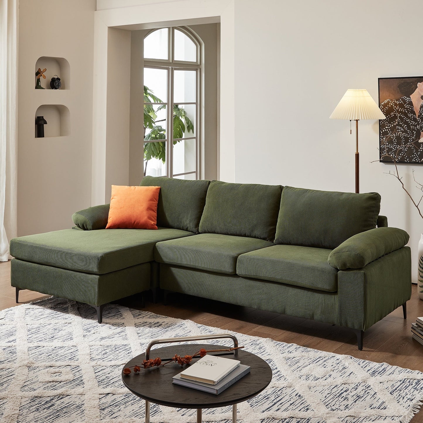 Canapé méridienne réversible OVIOS avec coussins moelleux et pieds en métal