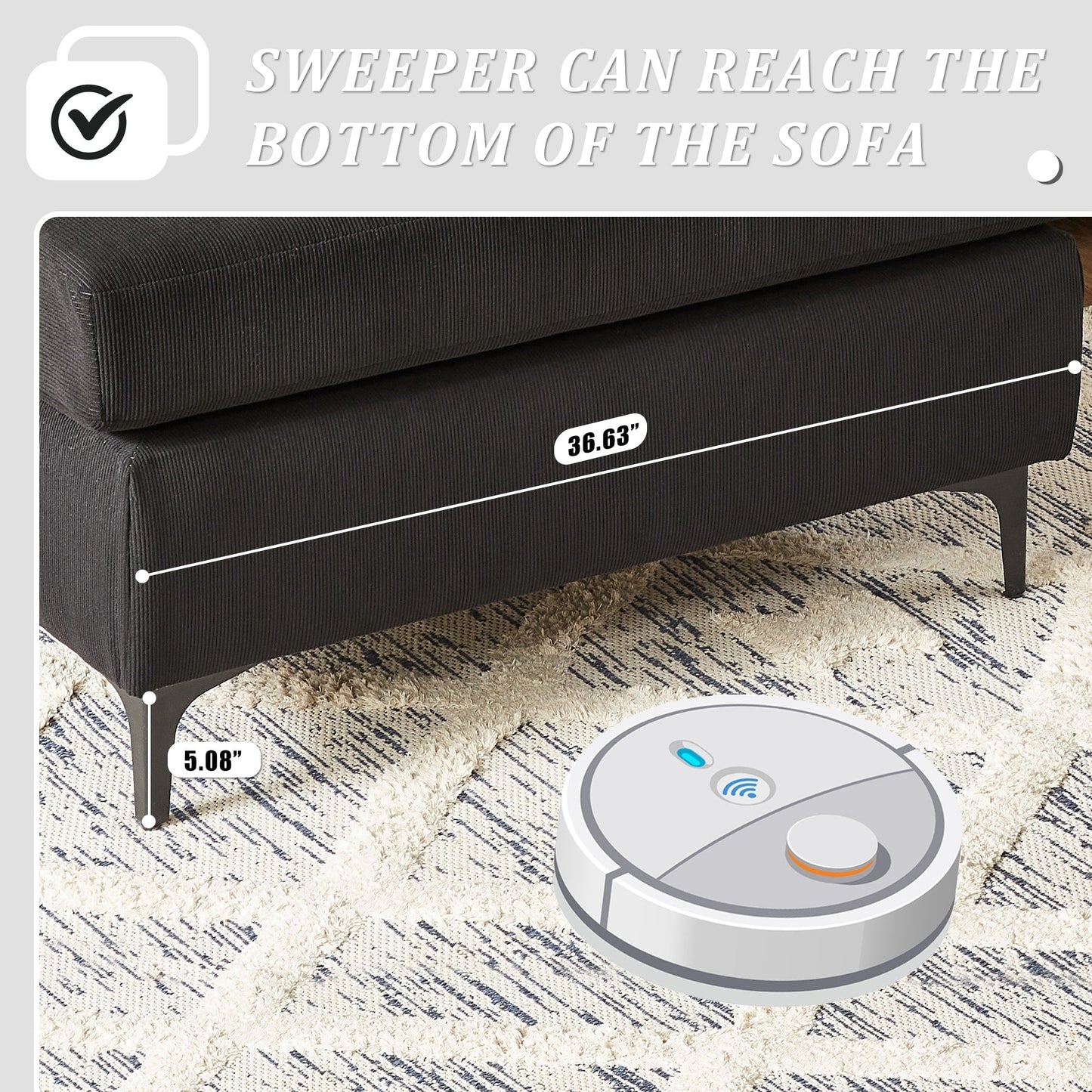 Canapé méridienne réversible OVIOS avec coussins moelleux et pieds en métal