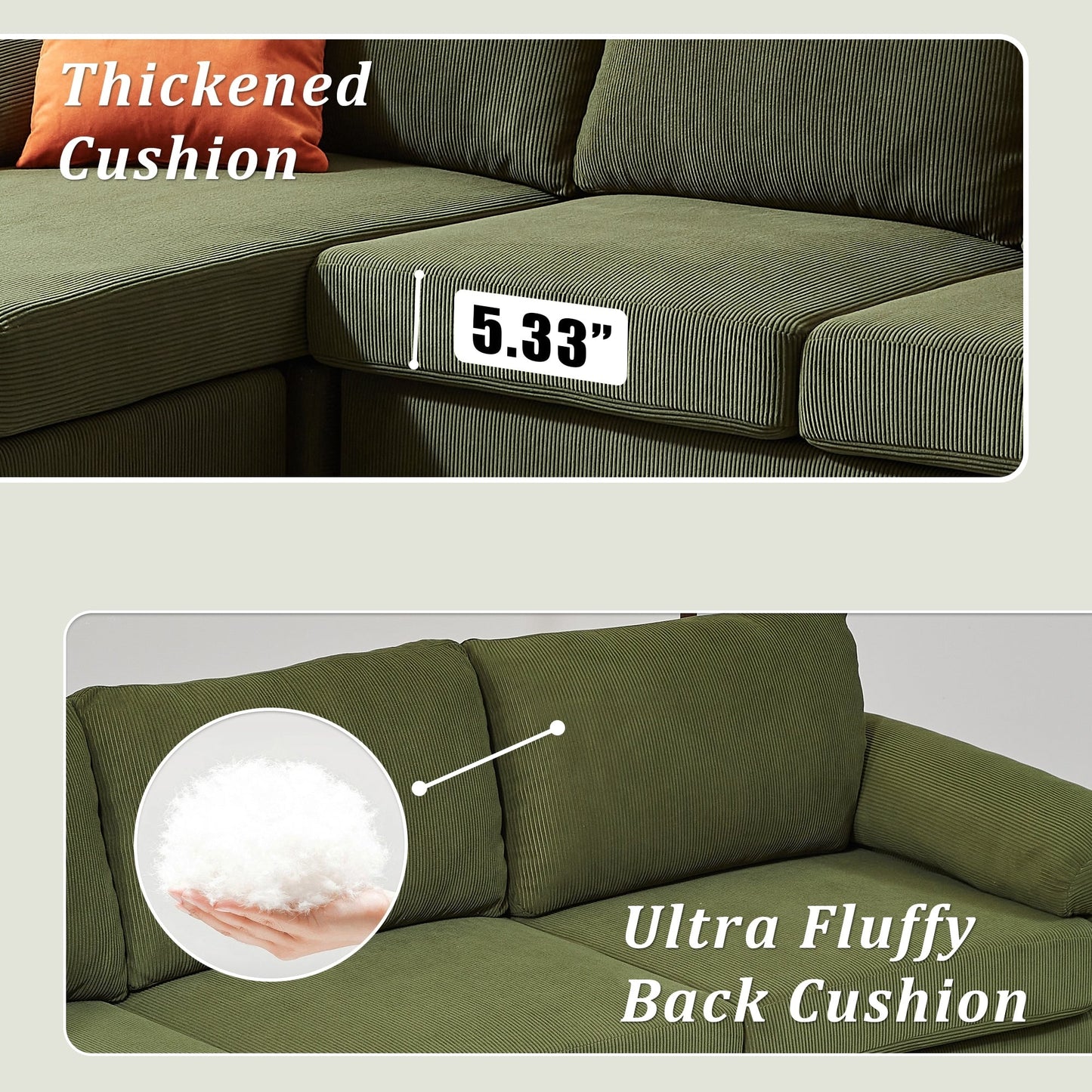 Canapé méridienne réversible OVIOS avec coussins moelleux et pieds en métal