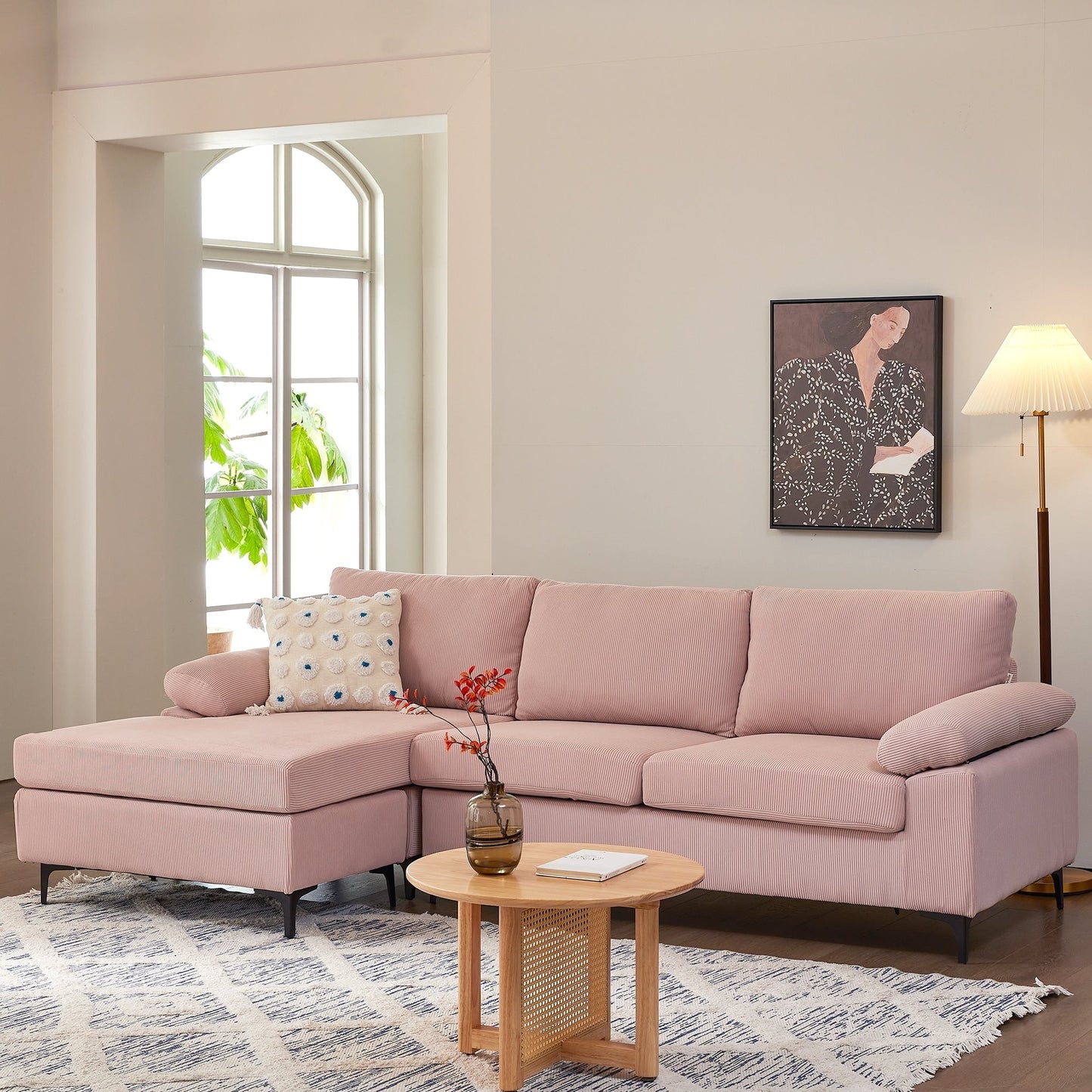 Canapé méridienne réversible OVIOS avec coussins moelleux et pieds en métal