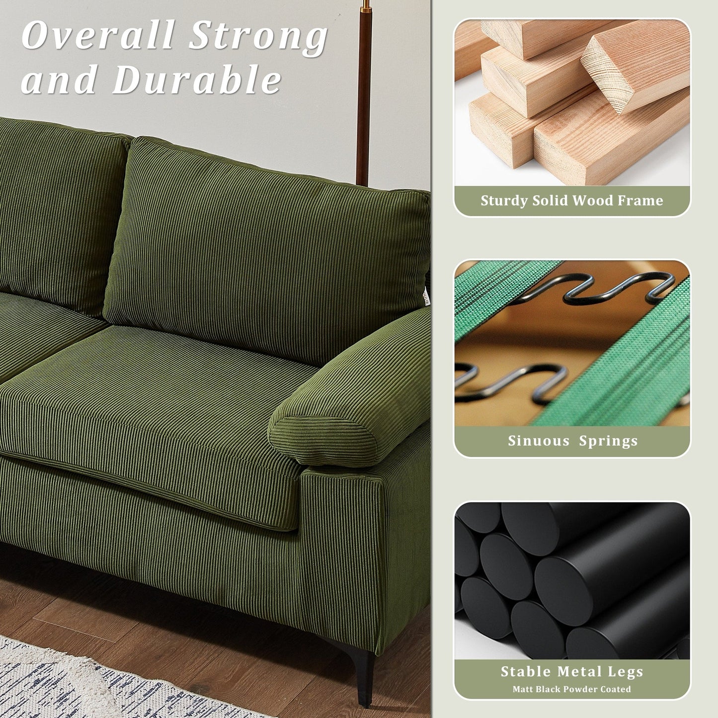 Canapé méridienne réversible OVIOS avec coussins moelleux et pieds en métal