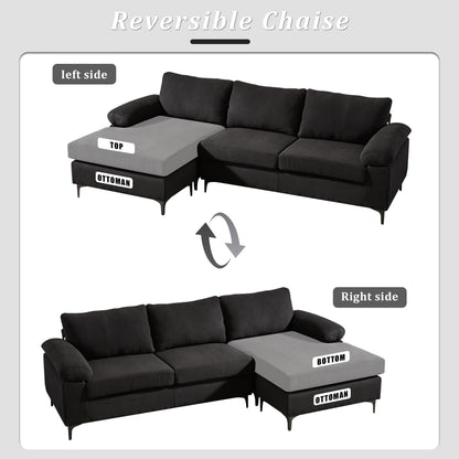 Canapé méridienne réversible OVIOS avec coussins moelleux et pieds en métal