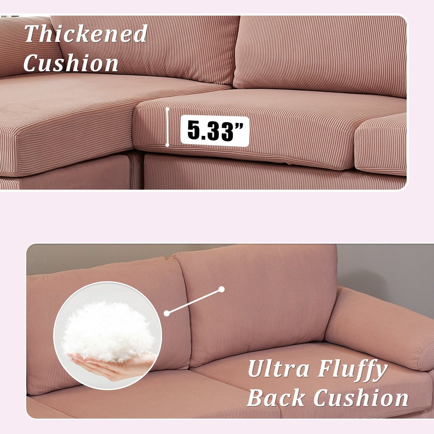 Canapé méridienne réversible OVIOS avec coussins moelleux et pieds en métal