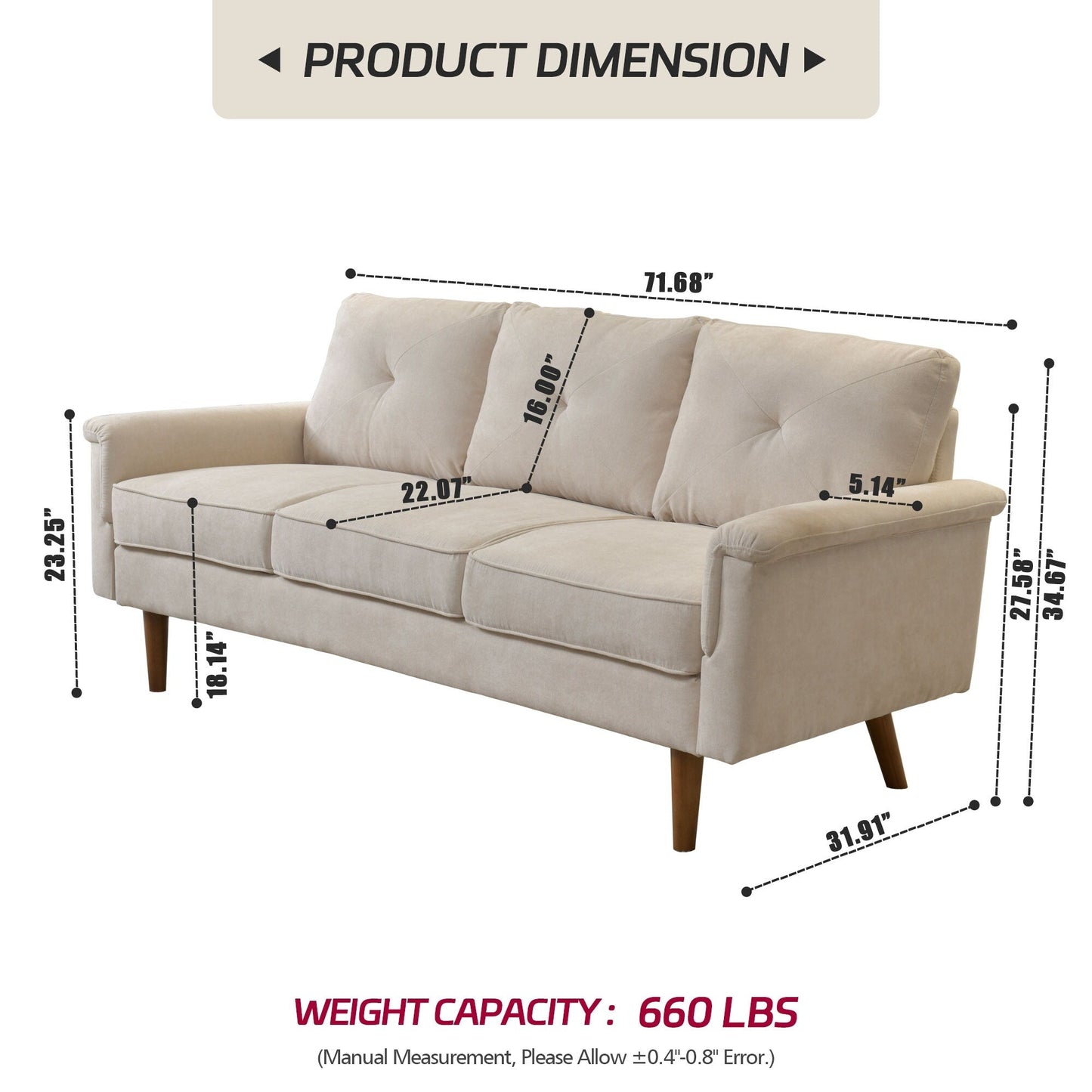 Canapé d'intérieur OVIOS Rive Design avec coussin et pieds en bois