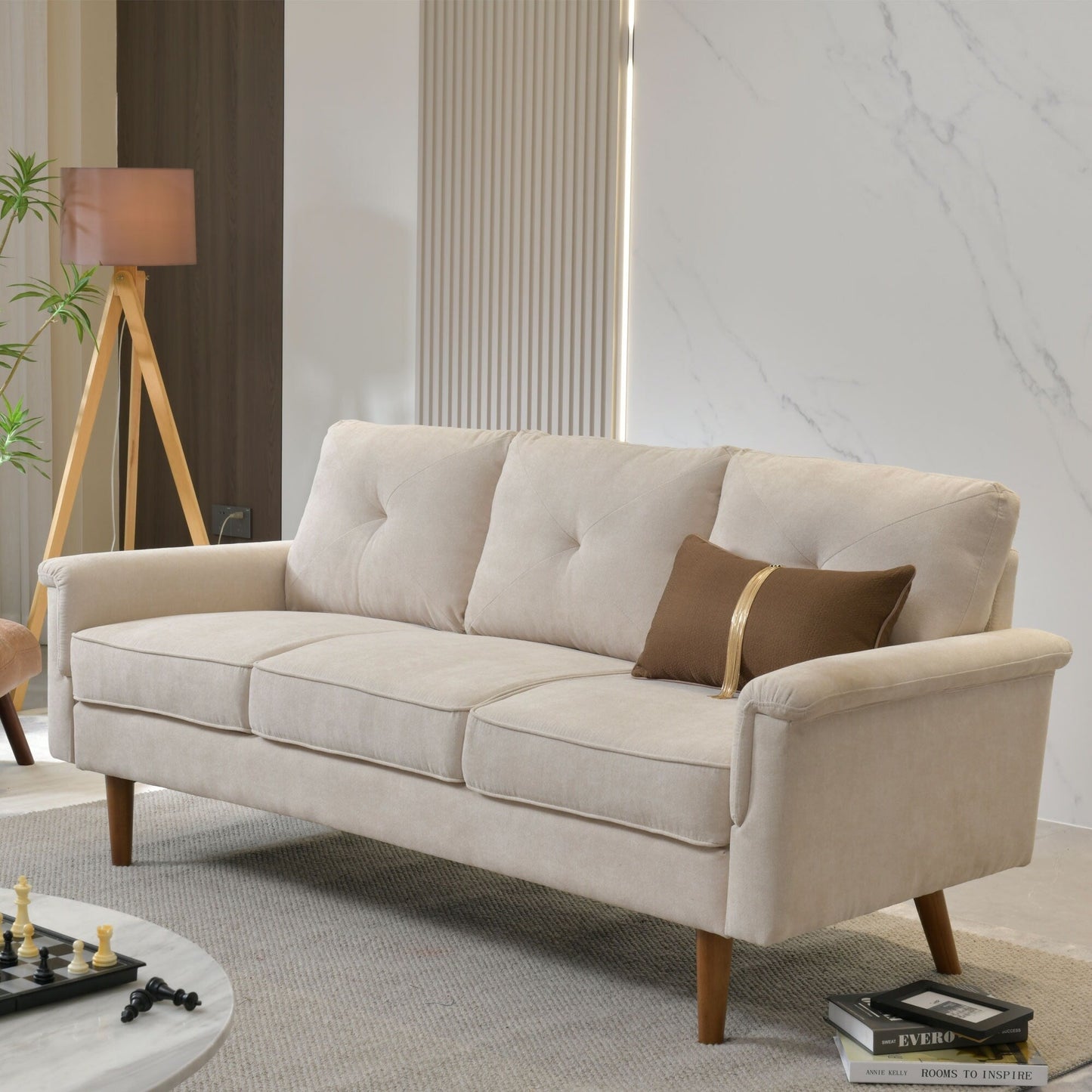 Canapé d'intérieur OVIOS Rive Design avec coussin et pieds en bois