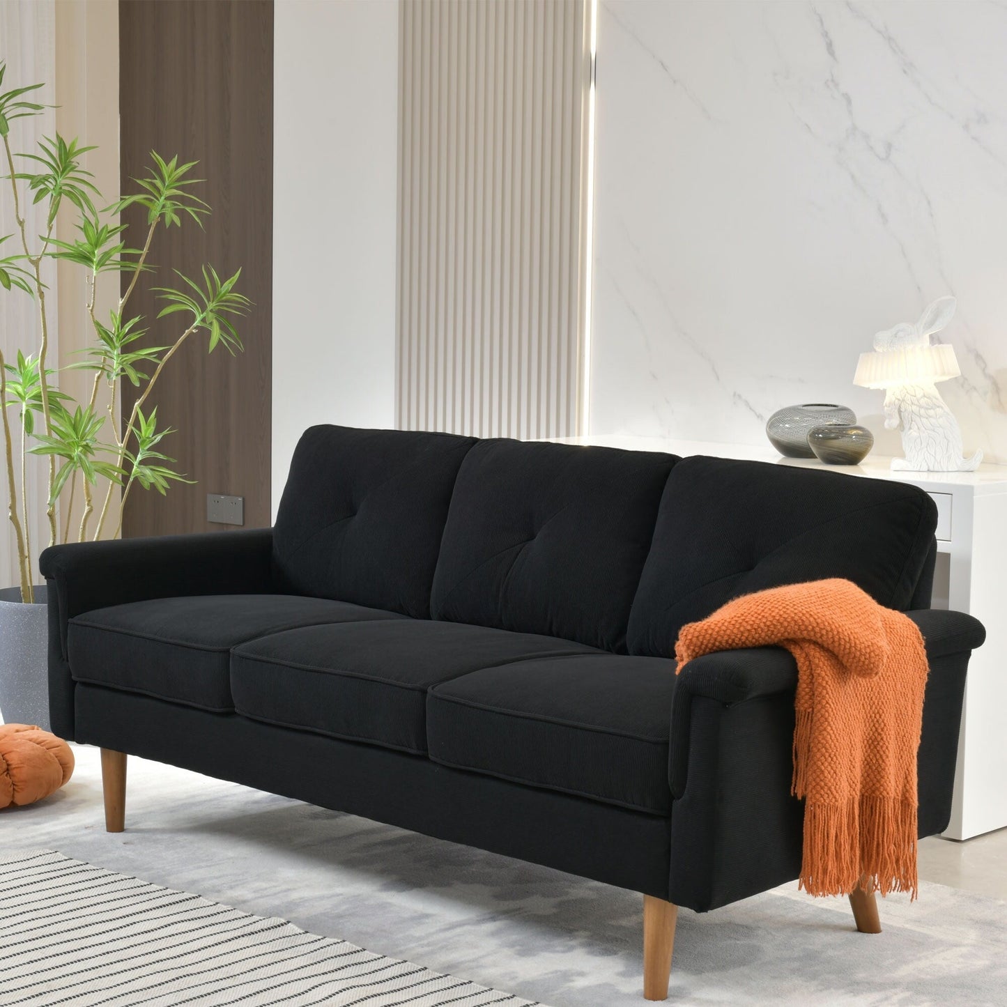 Canapé d'intérieur OVIOS Rive Design avec coussin et pieds en bois