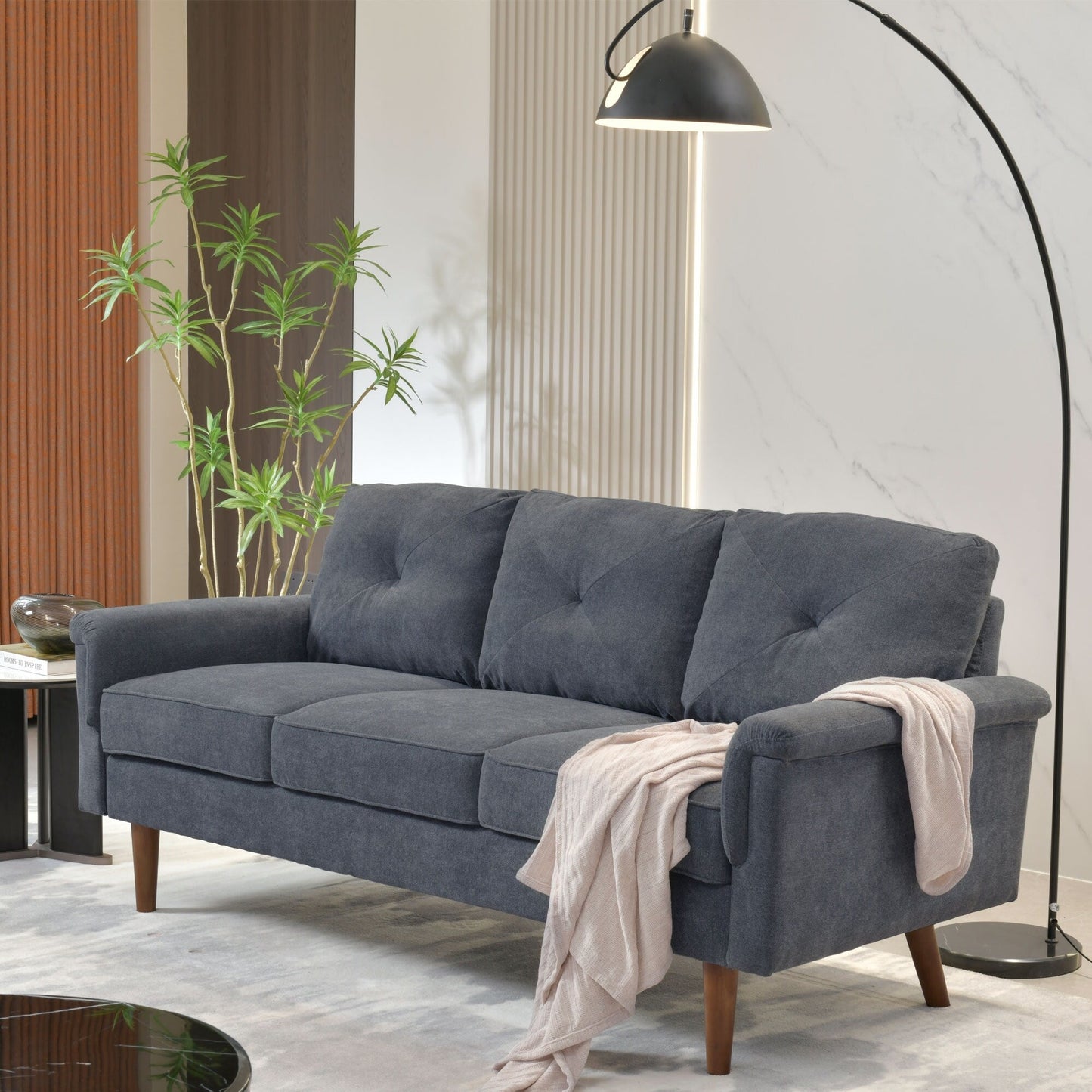 Canapé d'intérieur OVIOS Rive Design avec coussin et pieds en bois