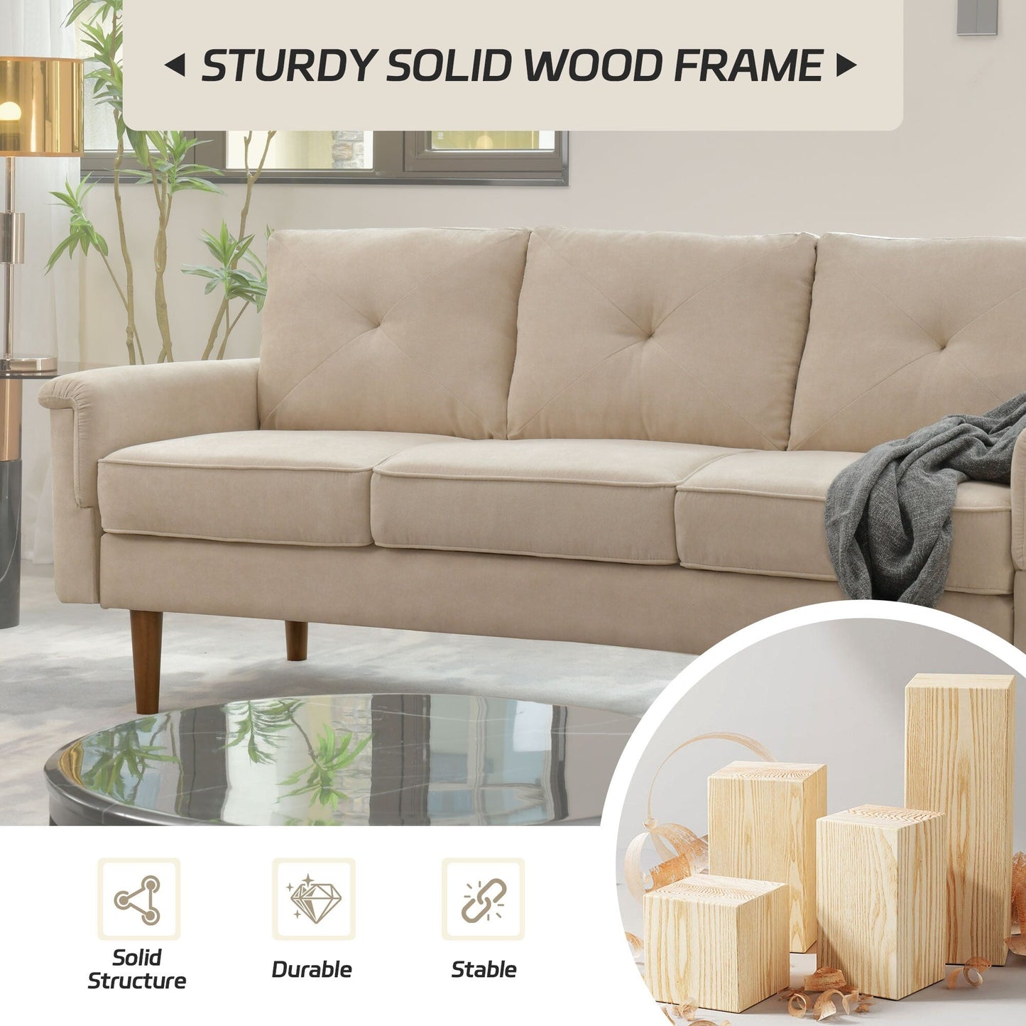 Canapé d'intérieur OVIOS Rive Design avec coussin et pieds en bois