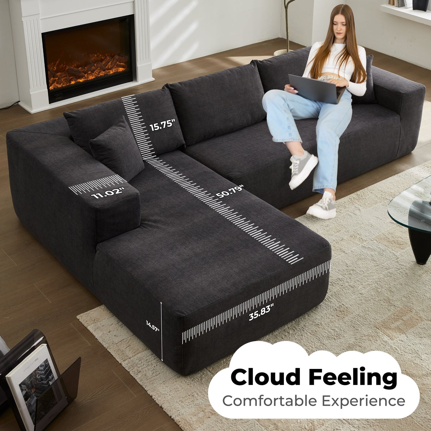 Canapé méridienne OVIOS résistant aux rayures, aucun assemblage requis