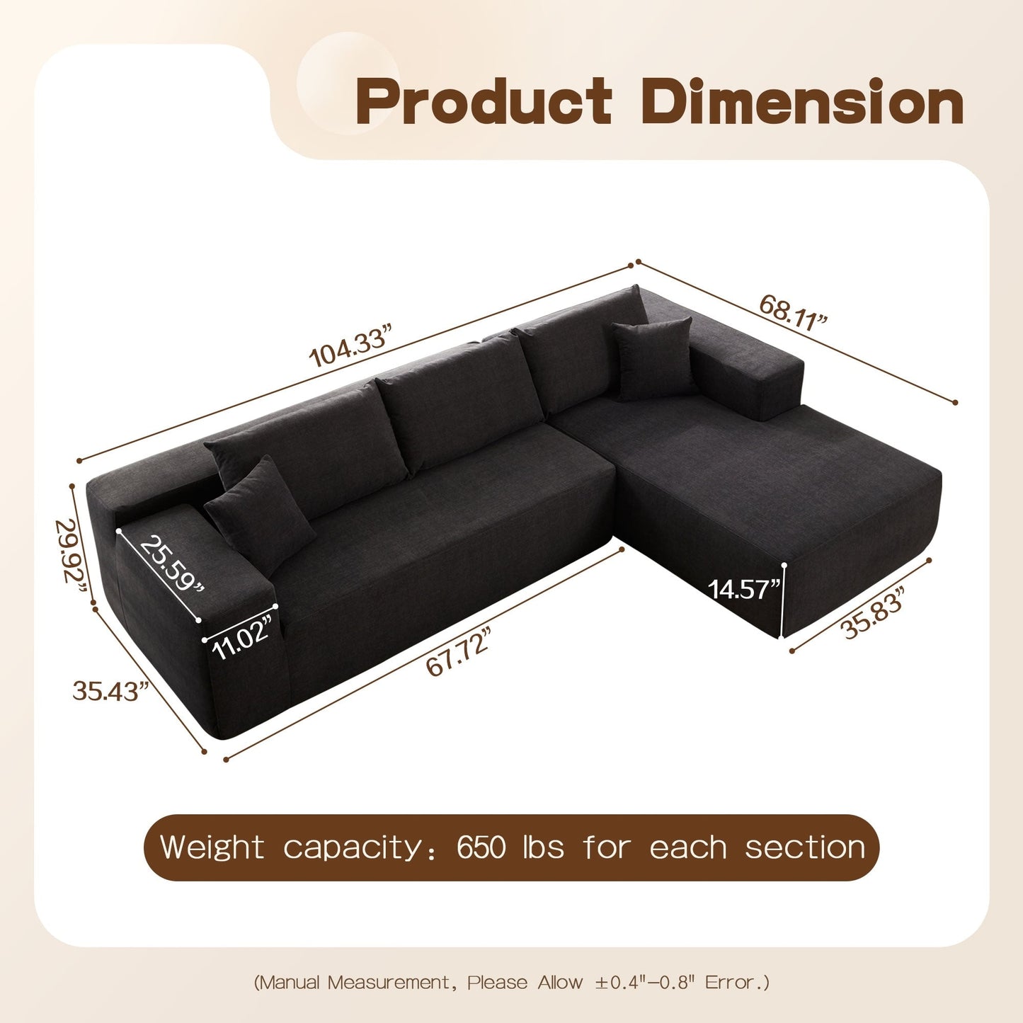 Canapé méridienne OVIOS résistant aux rayures, aucun assemblage requis