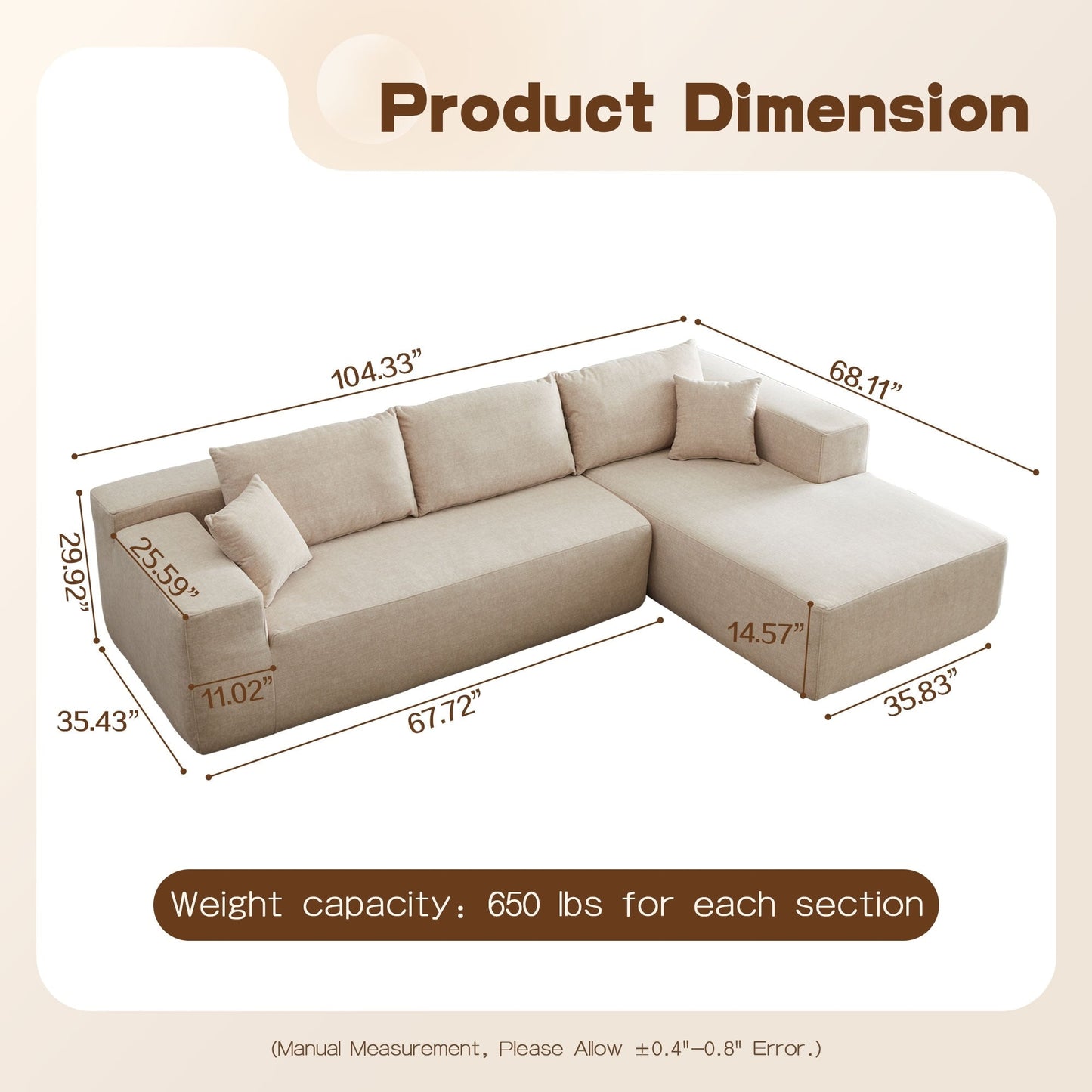 Canapé méridienne OVIOS résistant aux rayures, aucun assemblage requis
