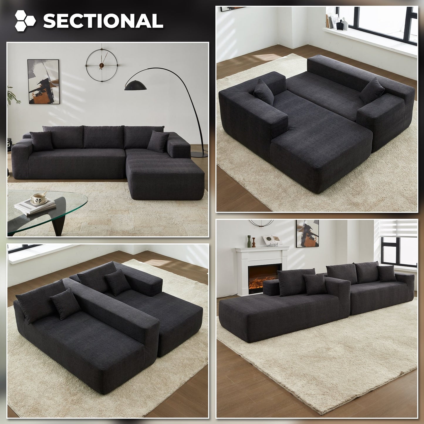 Canapé méridienne OVIOS résistant aux rayures, aucun assemblage requis