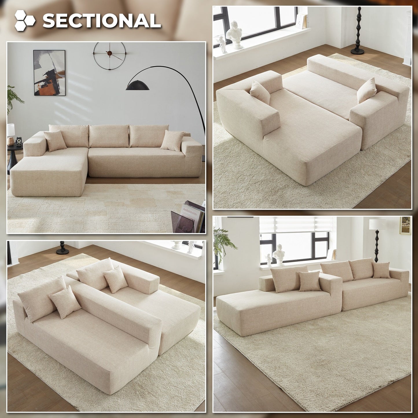 Canapé méridienne OVIOS résistant aux rayures, aucun assemblage requis