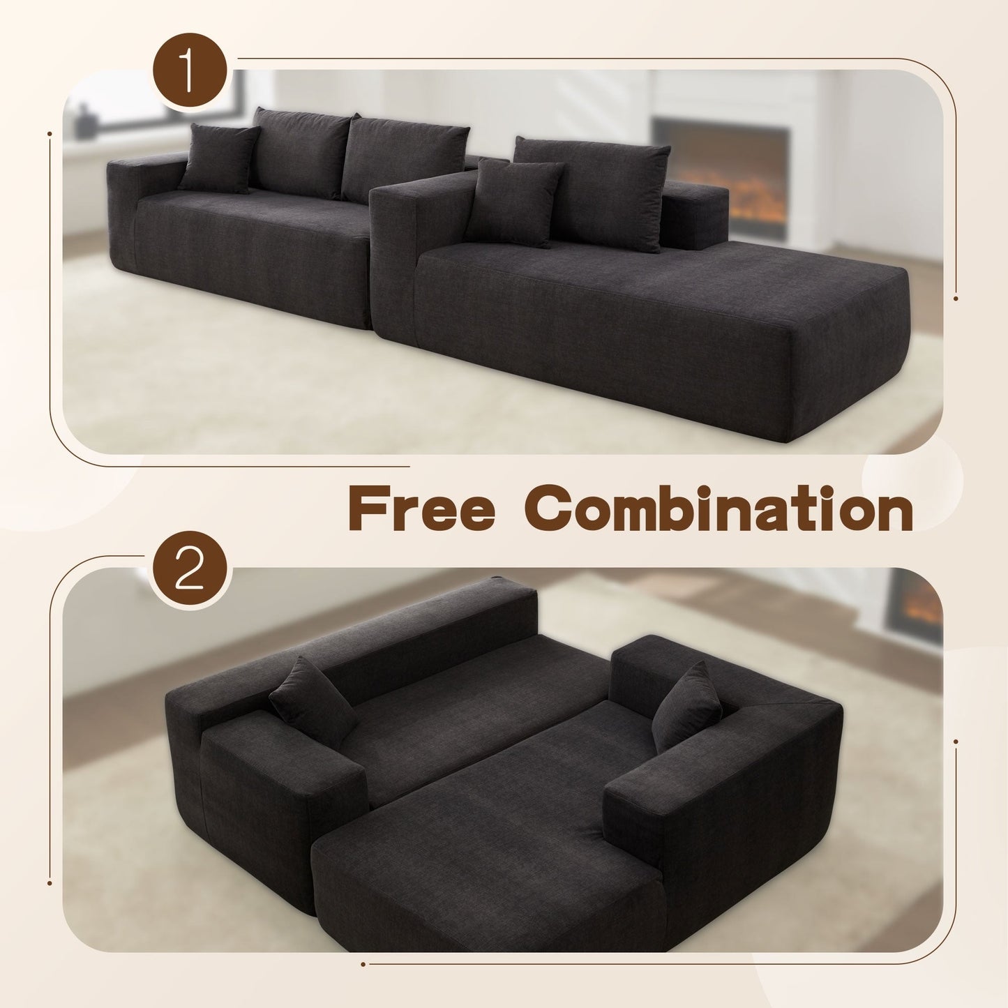 Canapé méridienne OVIOS résistant aux rayures, aucun assemblage requis