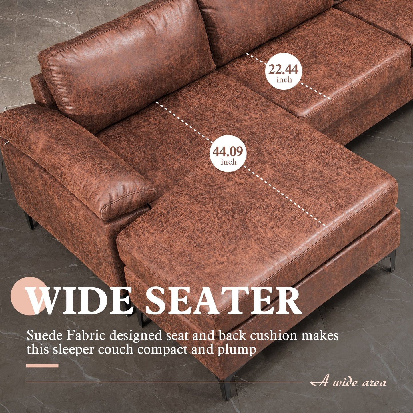 Canapé méridienne réversible en daim du milieu du siècle OVIOS avec pieds en métal