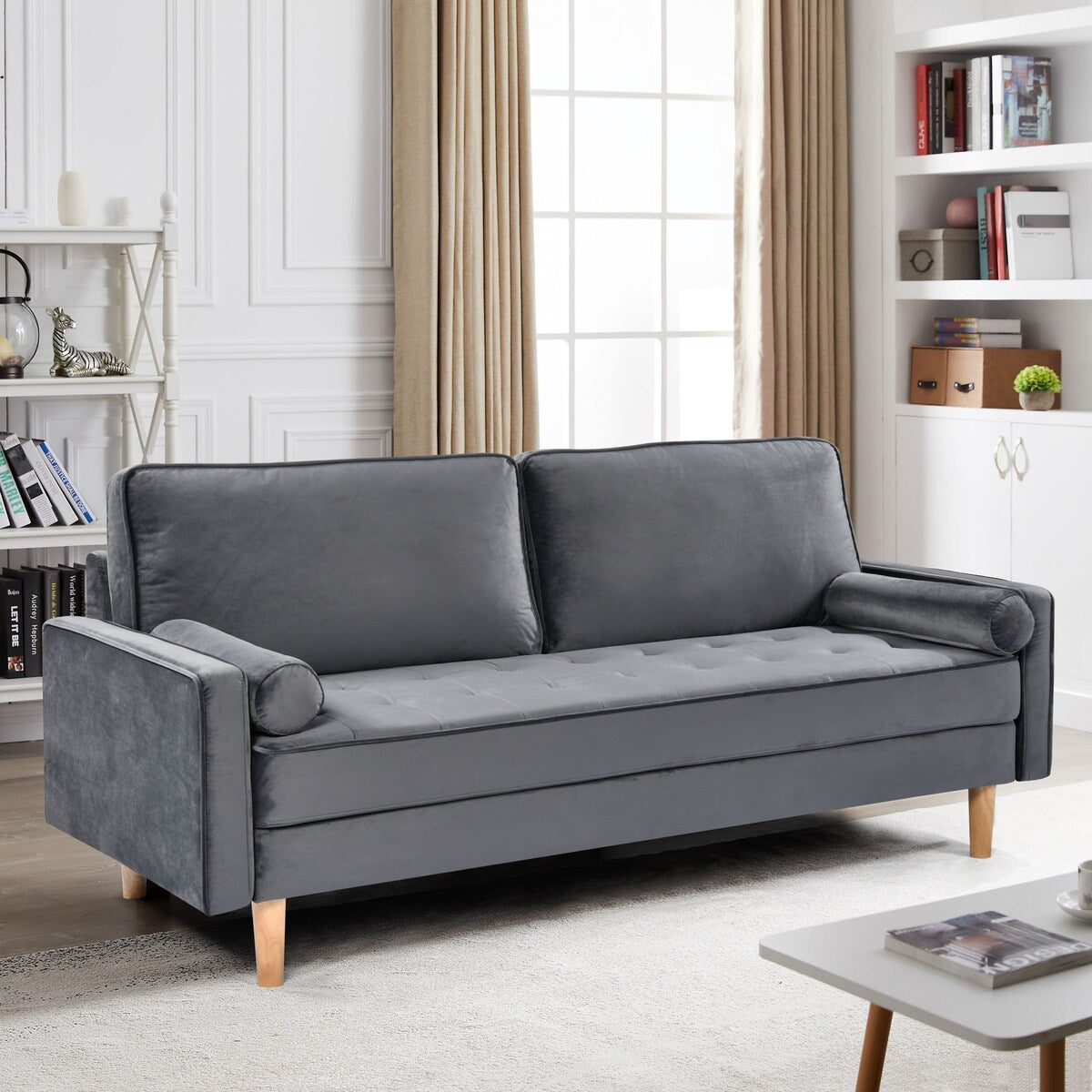 Canapé causeuse en velours Oaks Aura, choix multicolore, simple et de petite taille, canapé droit en tissu rétro américain