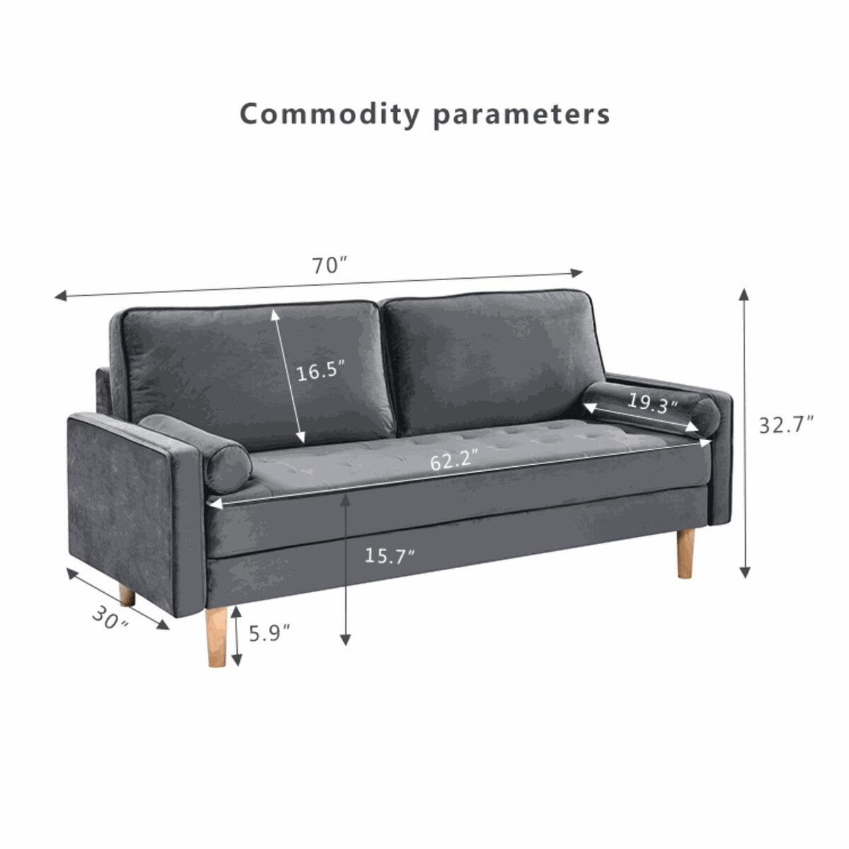 Canapé causeuse en velours Oaks Aura, choix multicolore, simple et de petite taille, canapé droit en tissu rétro américain