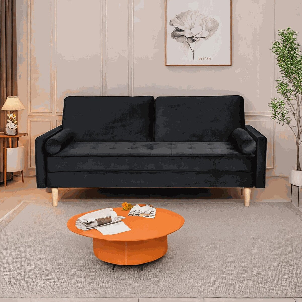 Canapé causeuse en velours Oaks Aura, choix multicolore, simple et de petite taille, canapé droit en tissu rétro américain