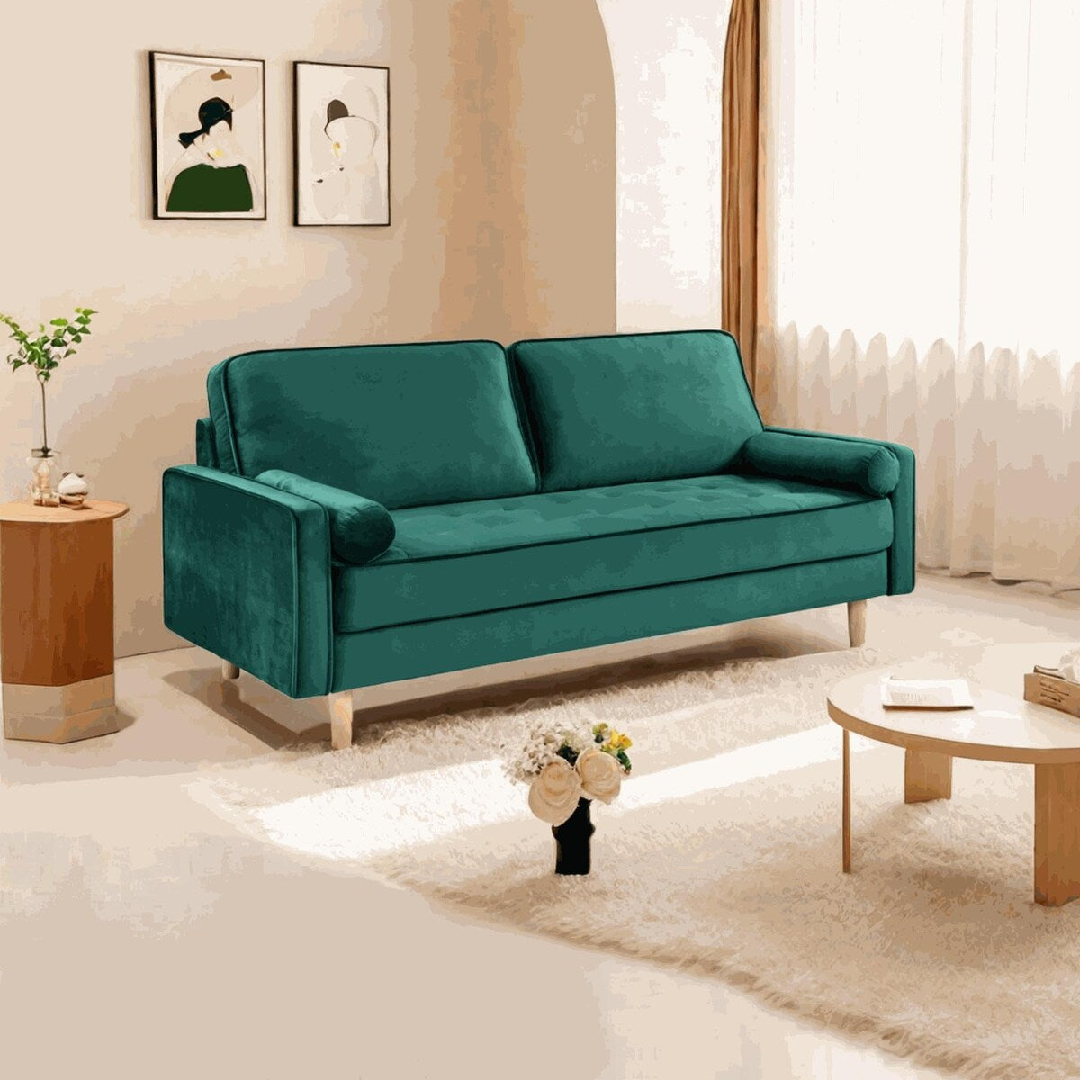 Canapé causeuse en velours Oaks Aura, choix multicolore, simple et de petite taille, canapé droit en tissu rétro américain