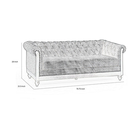 Canapé Ober, Chesterfield capitonné à boutons, rivets, gris, 86 pouces, taupe brun