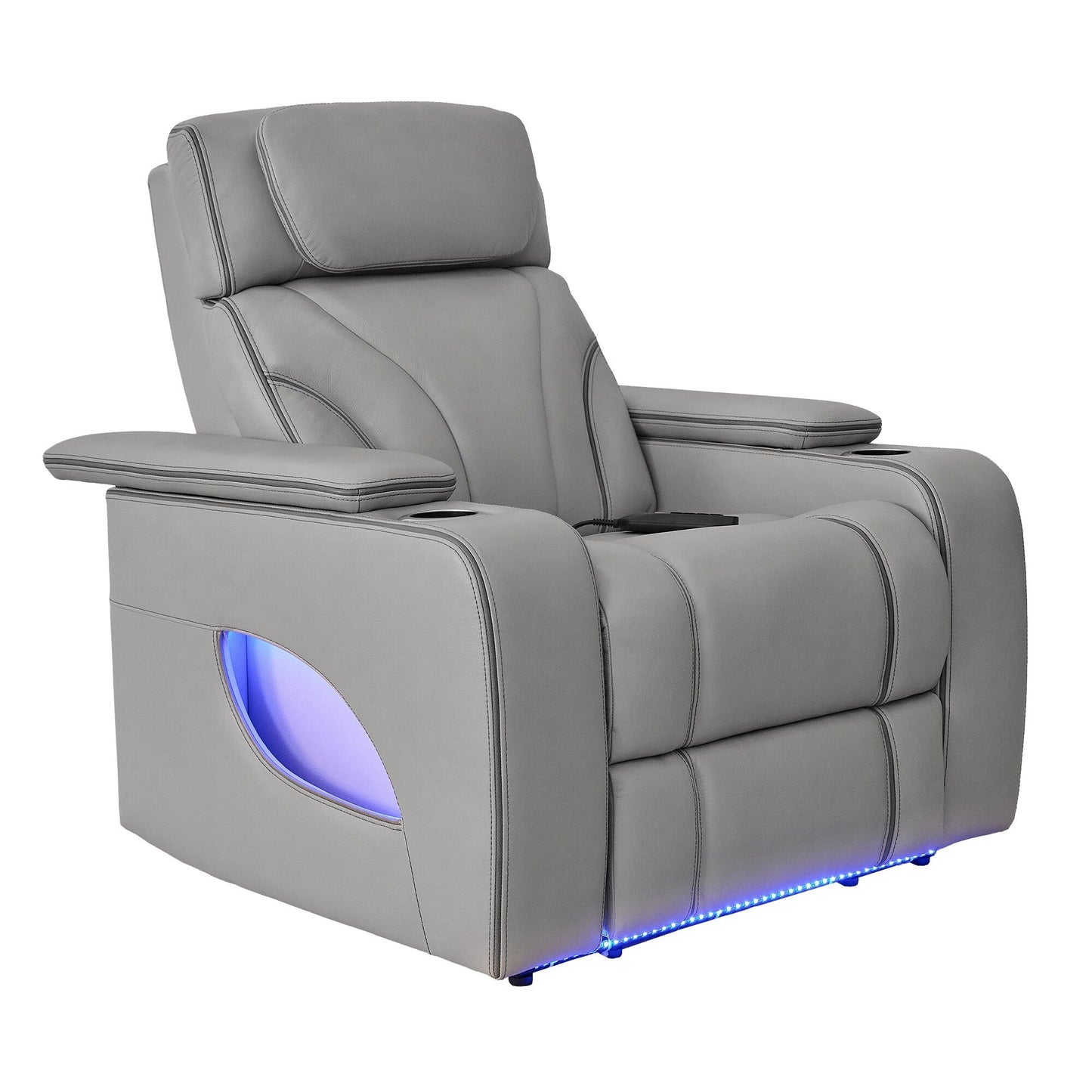 Fauteuil inclinable électrique zéro gravité Octavia en cuir argenté et gris avec chauffage et massage