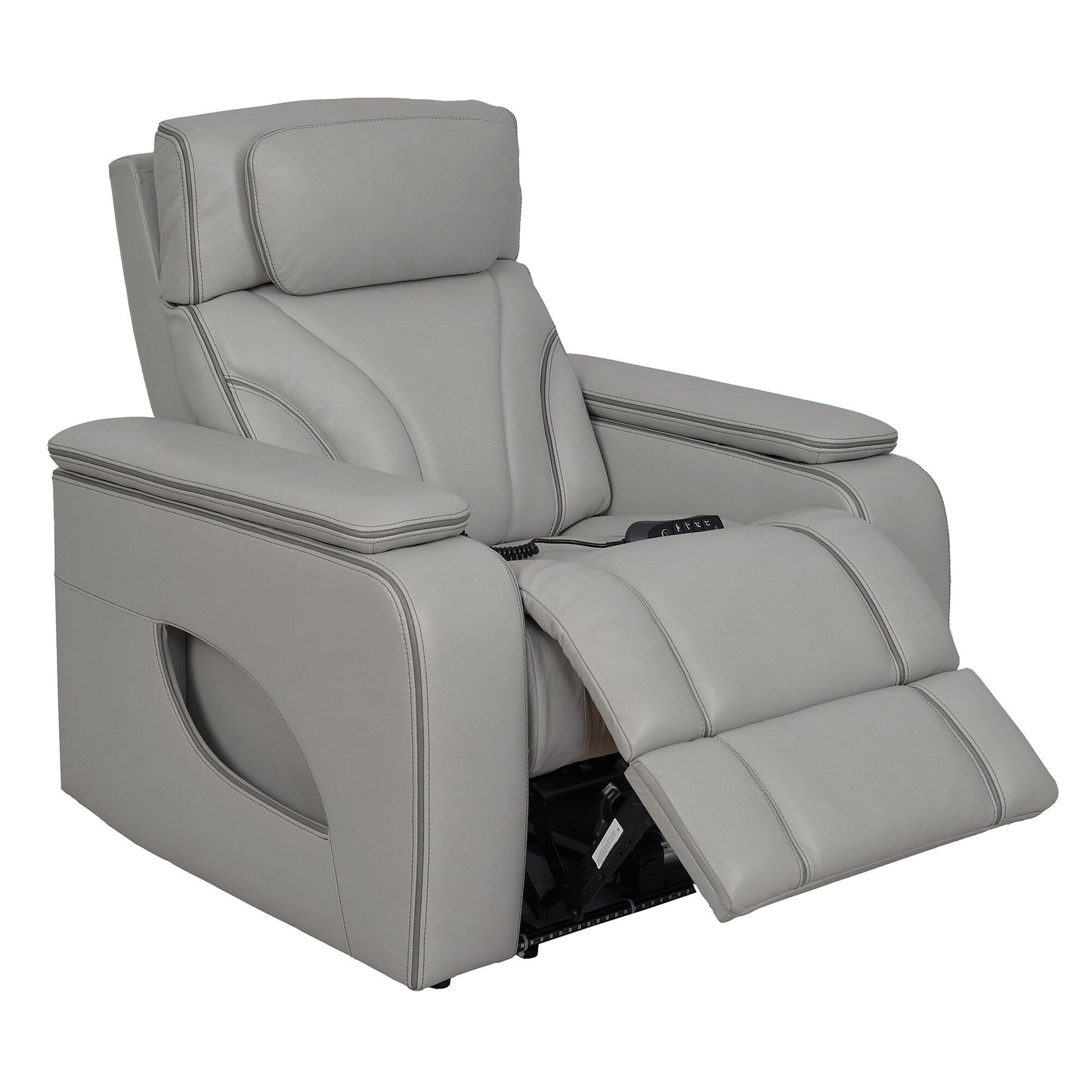 Fauteuil inclinable électrique zéro gravité Octavia en cuir argenté et gris avec chauffage et massage