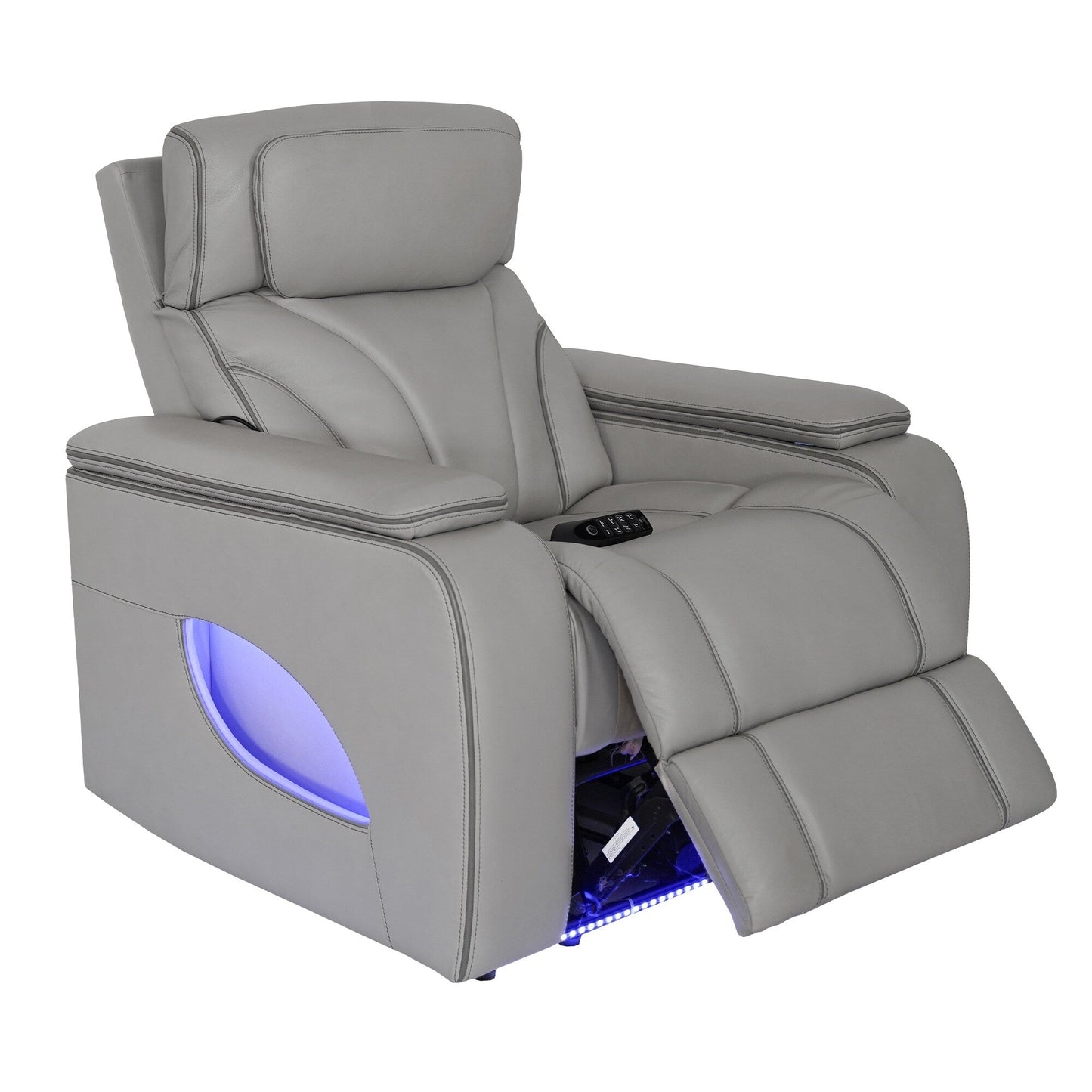 Fauteuil inclinable électrique zéro gravité Octavia en cuir argenté et gris avec chauffage et massage