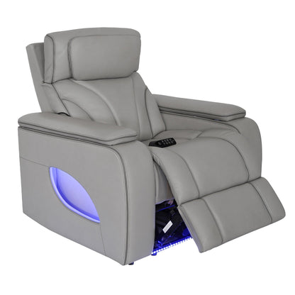 Fauteuil inclinable électrique zéro gravité Octavia en cuir argenté et gris avec chauffage et massage
