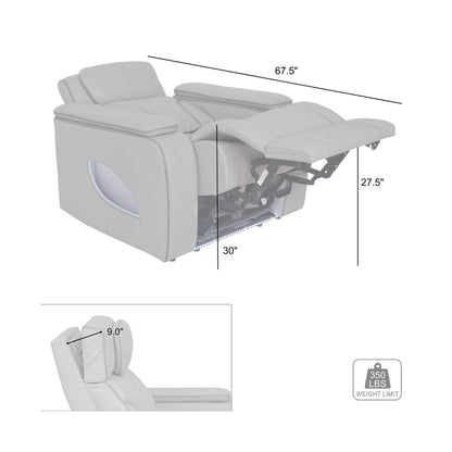 Fauteuil inclinable électrique zéro gravité Octavia en cuir argenté et gris avec chauffage et massage
