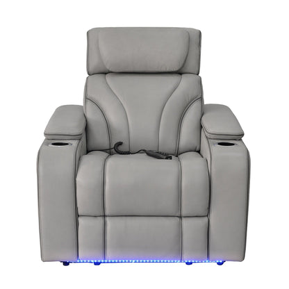 Fauteuil inclinable électrique zéro gravité Octavia en cuir argenté et gris avec chauffage et massage