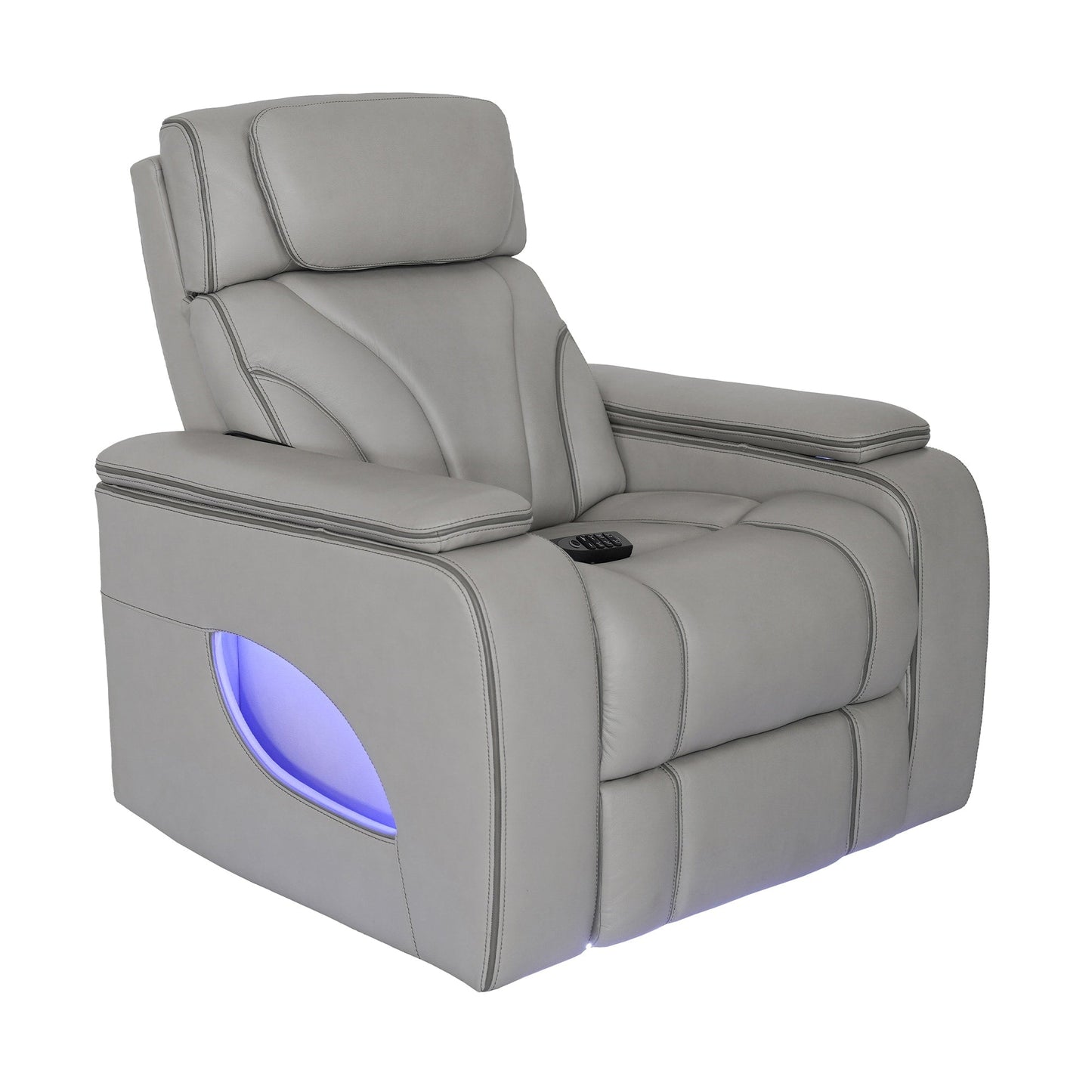 Fauteuil inclinable électrique zéro gravité Octavia en cuir argenté et gris avec chauffage et massage