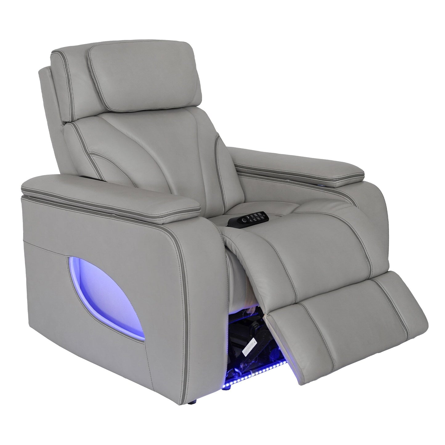 Fauteuil inclinable électrique zéro gravité Octavia en cuir argenté et gris avec chauffage et massage