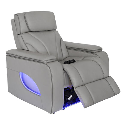 Fauteuil inclinable électrique zéro gravité Octavia en cuir argenté et gris avec chauffage et massage