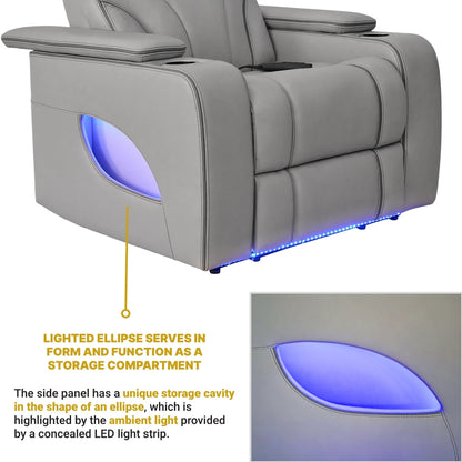 Fauteuil inclinable électrique zéro gravité Octavia en cuir argenté et gris avec chauffage et massage
