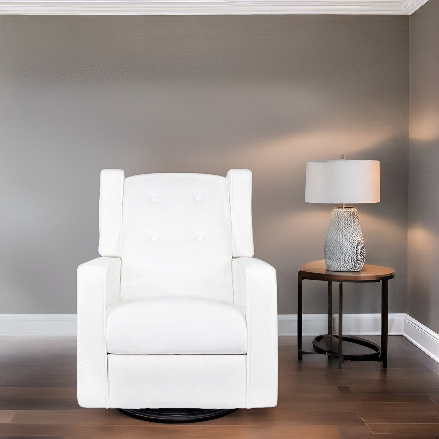 Fauteuil inclinable pivotant Octavia en bois massif et microfibre, pour salon et chambre à coucher