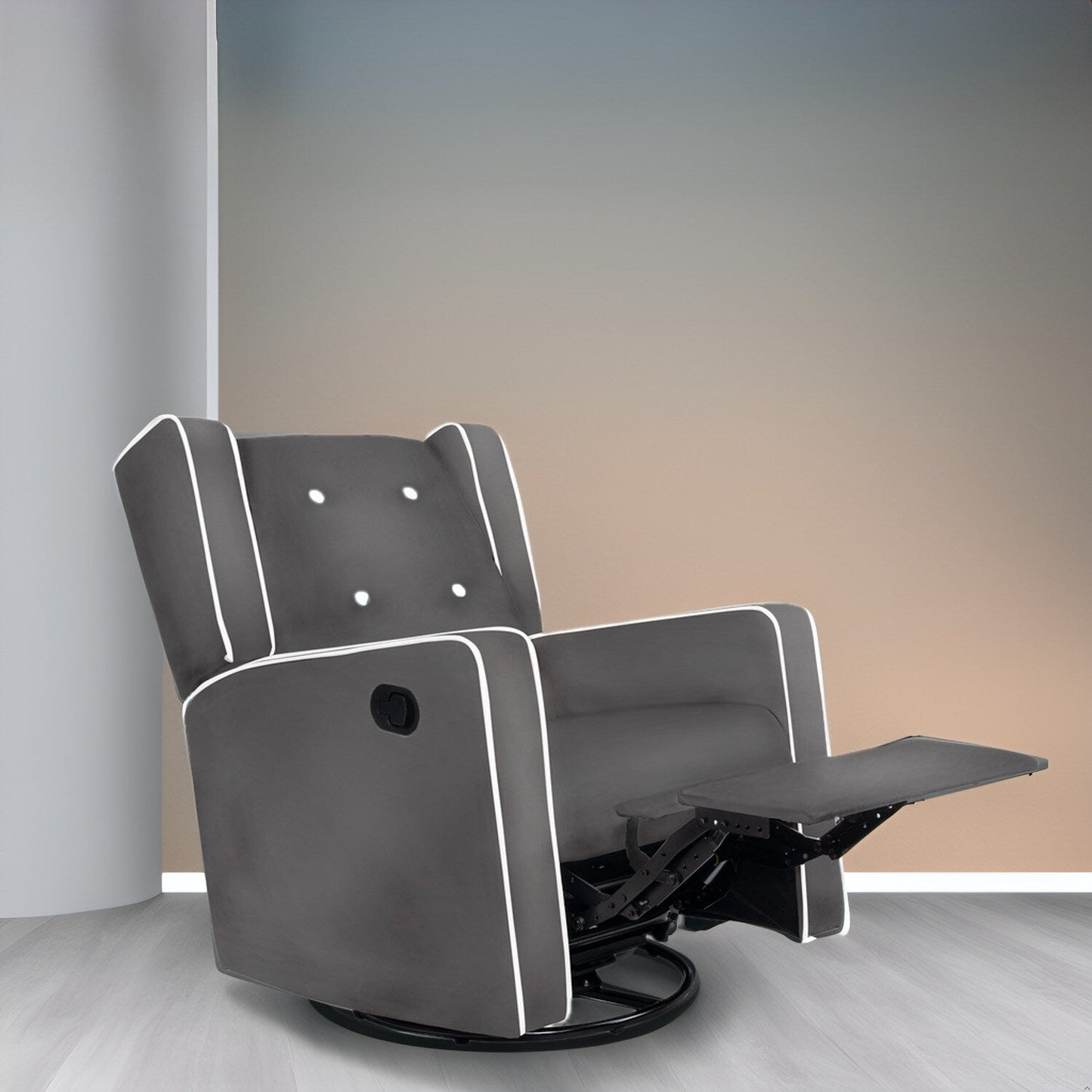 Fauteuil inclinable pivotant Octavia en bois massif et microfibre, pour salon et chambre à coucher