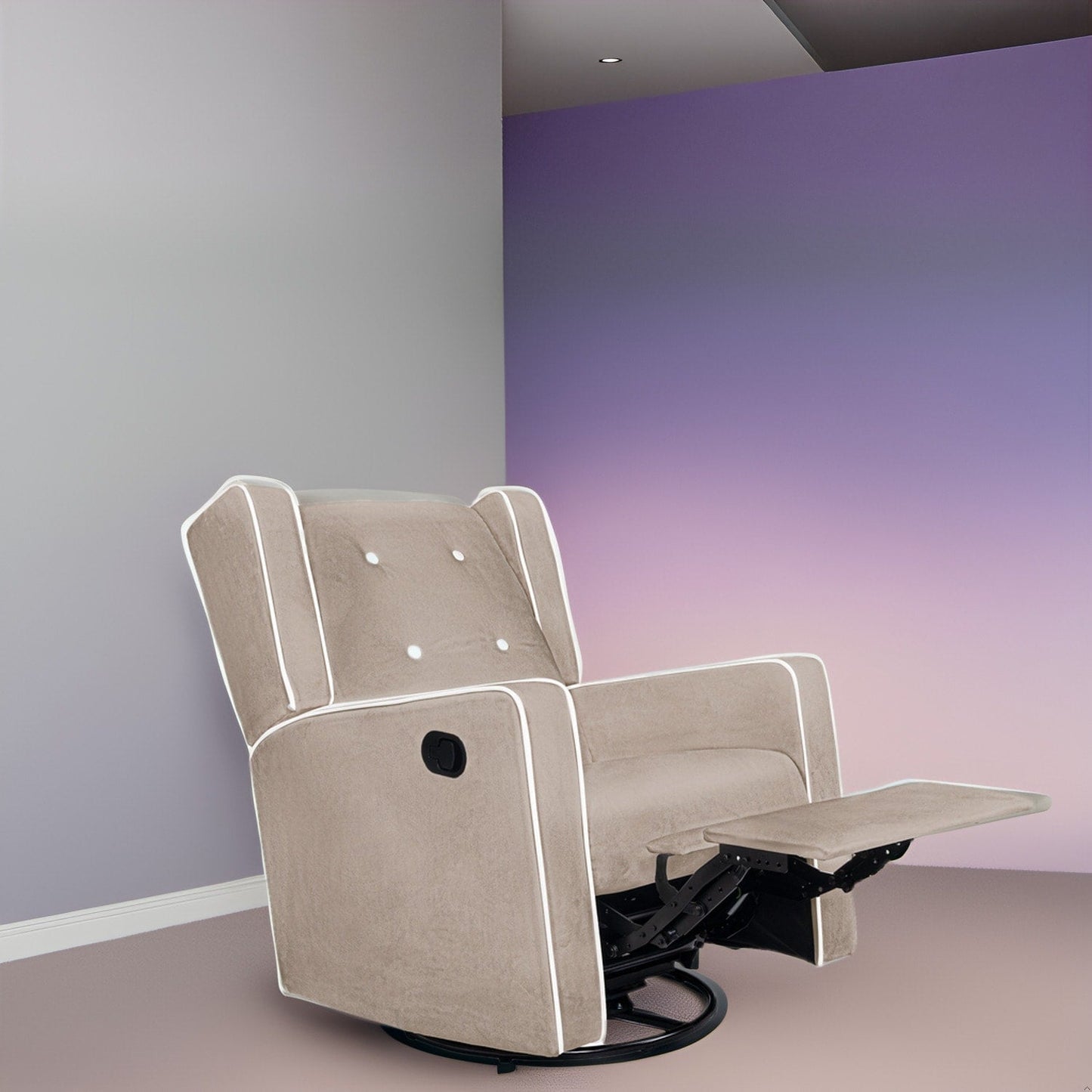 Fauteuil inclinable pivotant Octavia en bois massif et microfibre, pour salon et chambre à coucher