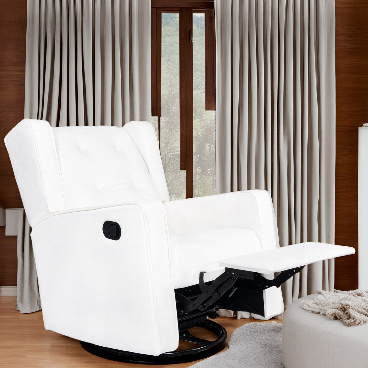 Fauteuil inclinable pivotant Octavia en bois massif et microfibre, pour salon et chambre à coucher