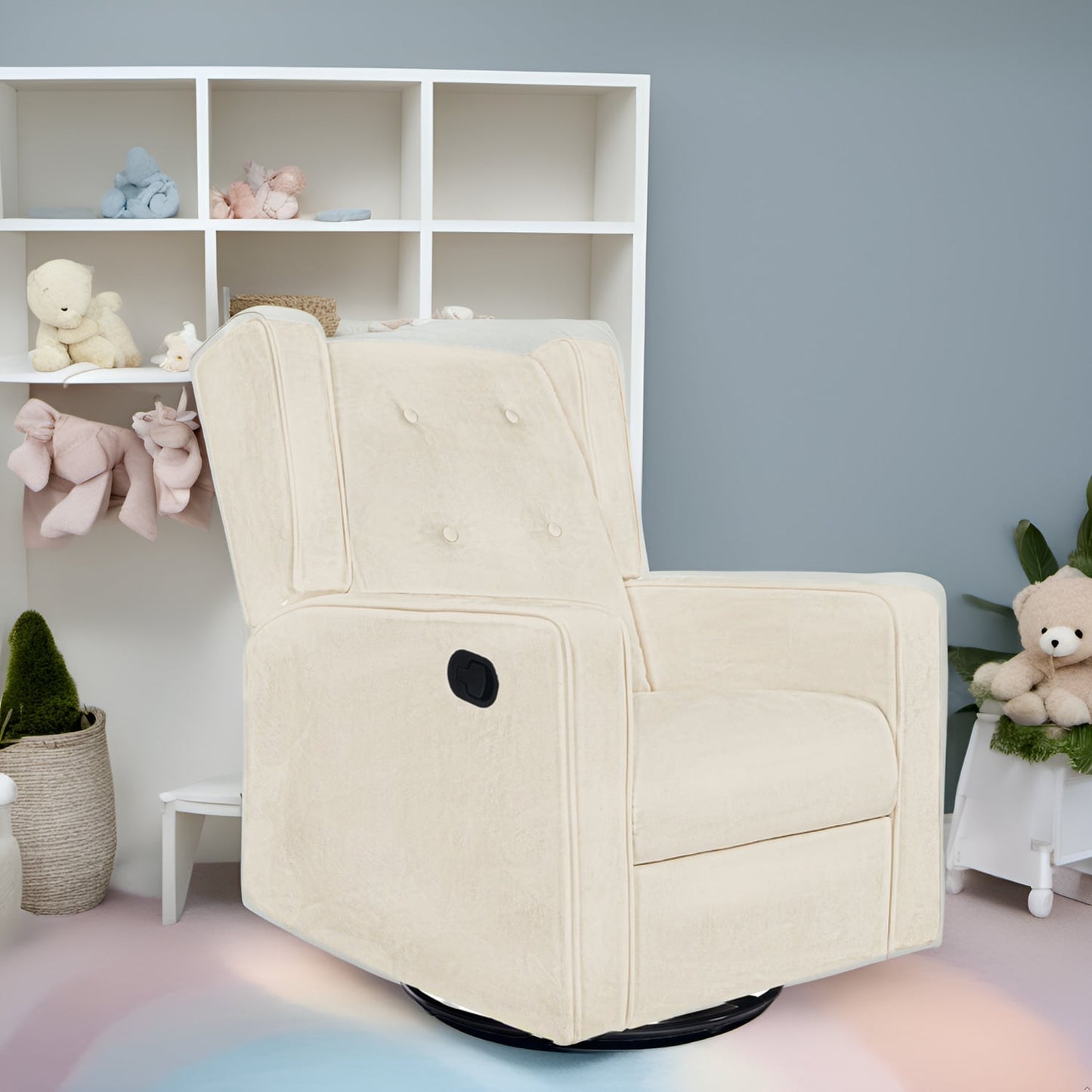 Fauteuil inclinable pivotant Octavia en bois massif et microfibre, pour salon et chambre à coucher