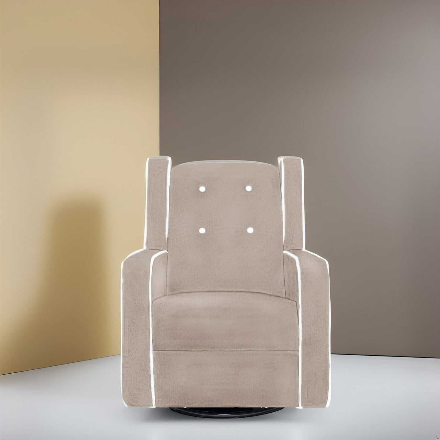 Fauteuil inclinable pivotant Octavia en bois massif et microfibre, pour salon et chambre à coucher